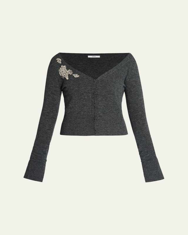 Embellished Cropped V-Neck Cardigan